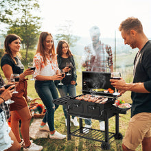 Large Heavy-Duty Cast Iron Outdoor BBQ Grill & Smoker - Commercial-Grade Portable Charcoal Grill with Dual Doors, Foldable Tabletop & Side Tables, Heavy-Duty & Wheels for Backyard, Patio, Camping - No Assembly Required (