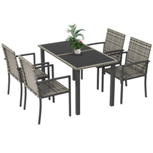Outsunny 4 Seater Rattan Garden Furniture Set, 5 Pieces Rattan Outdoor Dining Set, Patio Conservatory with Tempered Glass Tabletop - Mixed Grey