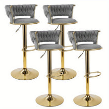 2pcs Modern Swivel Woven Velvet Bar Stools, Stool, 360° Swivel Adjustable Height Bar Stool with Backrests Golden Metal Tall Bar Stools Counter Height for Kitchen Island, for Christmas, Festival, New Year'S Gift