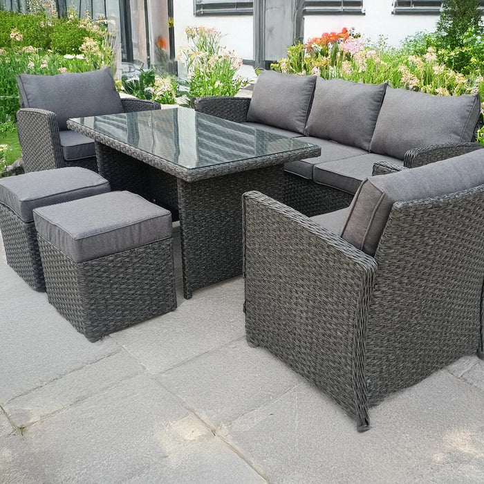 RATTAN WICKER CONSERVATORY OUTDOOR GARDEN FURNITURE DINING SET CORNER SOFA TABLE GREY