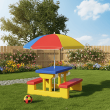 ERGOMASTER Kids Picnic Table Set with Umbrella, Premium PP Outdoor Table and Bench for 4, Removable Folding Sunshade, Children's Activity Table for Backyard, Patio, Garden & Indoor Playroom