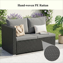 4-seater Garden Furniture Set (with Cushions), L-shaped Rattan Corner Sofa Set (with Storage Box and Glass Coffee Table), Metal-framed Outdoor Furniture Set, Suitable for Patios and Conservatories (black Rattan with Dark Grey Cushions)
