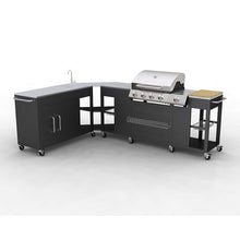 Outdoor Kitchen Barbecue Missouri 4 Burners, Material: Stainless steelDimensions counter with sink: 182 x 52 x 107.5 cm (L x W x H)Dimensions counter with grill: 248 x 55.5 x 112 cm (L x W x H)Number of control buttons: 5Number of wheels: 12Torches: 48 00