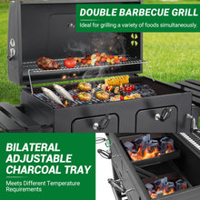 Large Heavy-Duty Cast Iron Outdoor BBQ Grill & Smoker - Commercial-Grade Portable Charcoal Grill with Dual Doors, Foldable Tabletop & Side Tables, Heavy-Duty & Wheels for Backyard, Patio, Camping - No Assembly Required (