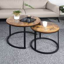 Round Coffee Table Nesting Table Set of 2, Side Table for Living Room, Multi-Functional Side Table, Metal Frame with Wood Sofa Table, Stacking Side Table for Bedroom, Balcony