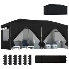 3 x 6 m Pop Up Gazebo with 6 Sidewalls, UPF50+ Outdoor Wedding Party Tent Marquee, Adjustable Height Event Shelter with Wheeled Bag, Sandbags & Stakes, Black