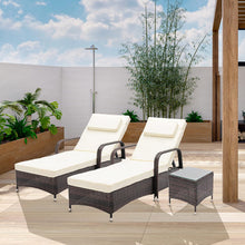 3 Pieces Rattan Sun Lounger Bed Recliner Outdoor Garden Chair & Side Table Set