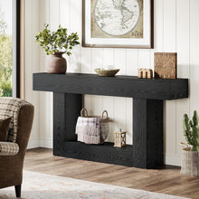 63" Console Table, Farmhouse 2-Tier Entryway Table with U-Shaped Base, Narrow Long Wood Sofa Table Behind Couch Table for Living Room, Hallway, Foyer, Black
