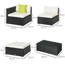 5pcs PE Garden Furniture Set with Cushions, Outdoor Corner Sofa, Patio Sectional Conversation Furniture Sets with Glass Top Coffee Table