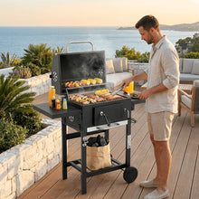 Charcoal Grill with Lid, Grill Grill Cart BBQ Smoker, Grill Cart Charcoal with Wheels, Grill Grate And Thermometer, Small Charcoal Grill Cart, Height-adjustable Grill, Stand Grill for Camping, Garden