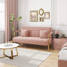 Costoffs Sofa Couch Modern Velvet Sofa Couch, 143cm Small Loveseat with Gold-tone Metal Arms & Legs, Upholstered Design, Includes 2 Pillows, Ideal for Bedroom, Home Office, Studio, Small Spaces, Light Grey/Green/Beige/Black/Pink