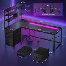 152.4cmH Tall L-Shaped Corner Computer Desk, Reversible Gaming Desk with Storage Rack And Fabric Drawers And Mesh PC Tower Stand, PC Table Workstation, Suitable for Home Offices
