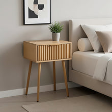 1-Drawer Bedroom Nightstand with Tall Legs, Slatted Particleboard & MDF Bedside Table with Melamine & Vacuum-Formed Finish, 2 Sizes 48×38×60cm/40×30×55cm, 1/2 -Pcs Options, Oak/Walnut Wood Grain for Bedroom
