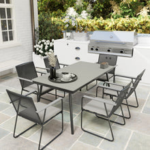6 Seater Garden Dining Set with Soft Cushions, Rattan Backrest, Rectangular Plastic Top, Garden Furniture Set, Outdoor Dining Table and Chairs for Patio, Balcony, Poolside