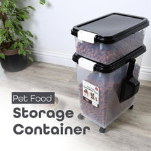 3pcs Airtight Pet Food Storage Container Set on Wheels, Dual-Compartment Dry Dog & Cat Food Dispenser with Rolling Casters and Measuring Scoop