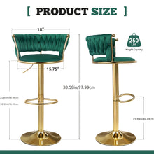 2pcs Modern Swivel Woven Velvet Bar Stools, Stool, 360° Swivel Adjustable Height Bar Stool with Backrests Golden Metal Tall Bar Stools Counter Height for Kitchen Island, for Christmas, Festival, New Year'S Gift