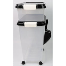 3pcs Airtight Pet Food Storage Container Set on Wheels, Dual-Compartment Dry Dog & Cat Food Dispenser with Rolling Casters and Measuring Scoop
