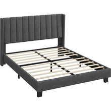 Costoffs Upholstered Bed Frame, Double/King Size Bed Frame, Platform Bed Frame with Channel Tufted Headboard, Upholstered Bed Frame with Wing Side, Mattress Foundation with Wooden Slat Support, Sturdy Wooden Slat Support, No Box Spring Needed, Beige/Dark