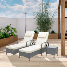 3 Pieces Rattan Sun Lounger Bed Recliner Outdoor Garden Chair & Side Table Set