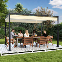Pergola Garden Gazebo with Sliding Roof, Garden Arbours, Patio Canopy Gazebo Party Tent Metal Stable Garden Tent for Patio, Garden, Deck (Beige/Black)