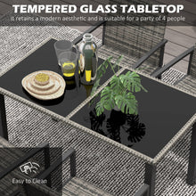 Outsunny 4 Seater Rattan Garden Furniture Set, 5 Pieces Rattan Outdoor Dining Set, Patio Conservatory with Tempered Glass Tabletop - Mixed Grey