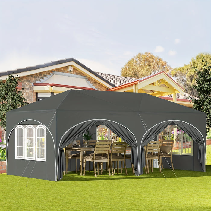 1pc Gazebo, Folding Gazebo, 3 X 6m, with 6 Side Walls, Outdoor Sunshade, Party Tent, UV Protection 50+, Height-Adjustable Garden Gazebo, with Carry Bag, Suitable for Outdoor Gardens, Camping, Beaches, Flea Markets, Etc., Available In Multiple Colors
