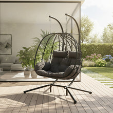 Foldable Hanging Basket, 2-person Egg Chair (2 adults of relatively small build), PE Rattan Chair, Including Cushion, 115x130x68cm.