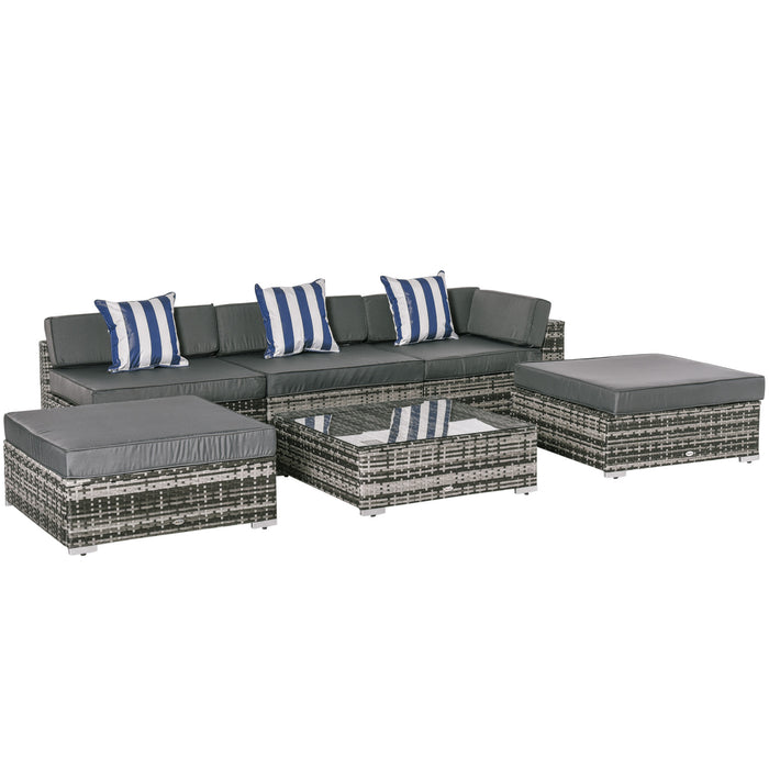 Outsunny 6 PC Sofa Coffee Table Set Sectional Wicker Weave Furniture for Garden Outdoor Conservatory w/ Pillow Cushion