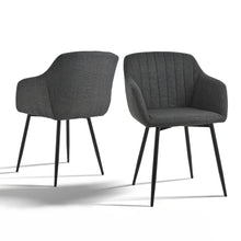 Set of 2 Upholstered Dining Chairs with Armrests and Solid Metal Base, Minimalist Style Chairs for Living Room, Kitchen and Bedroom