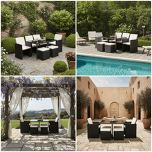 8 Seater Rattan Garden Furniture Cube Set with Table and Chairs Outdoor Patio Black Beige