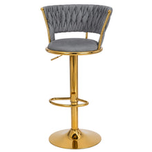Adjustable Swivel Bar Stool, Modern Velvet Counter Height Bar Chair with Backrest and Footrest, Gold Frame, Perfect for Home Bar, Kitchen Island, Dining, and Commercial Bars