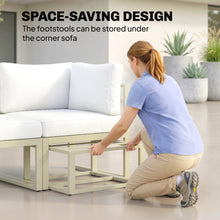 Garden Daybed, 6pcs Outdoor Sectional Sofa Set, Aluminium Patio Conversation Furniture Set with Coffee Table, Footstool and Cushions, Cream White
