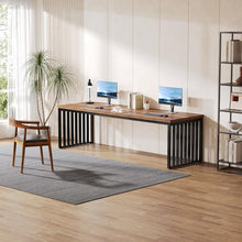 180 cm Office Desk, Desk with Heavy Duty Metal Frame, Workstation Study Desk for Home Office, Brown (Without Chair) (Brown & Black)