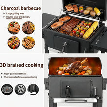 Charcoal Grill with Lid, Grill Grill Cart BBQ Smoker, Grill Cart Charcoal with Wheels, Grill Grate And Thermometer, Small Charcoal Grill Cart, Height-adjustable Grill, Stand Grill for Camping, Garden