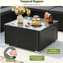 4-seater Garden Furniture Set (with Cushions), L-shaped Rattan Corner Sofa Set (with Storage Box and Glass Coffee Table), Metal-framed Outdoor Furniture Set, Suitable for Patios and Conservatories (black Rattan with Dark Grey Cushions)