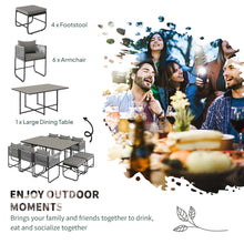10 Seater Rattan Cube Garden Furniture Set, Rattan Dining Set with Cushions, Outdoor Dining Table and Chairs with 6 Armchairs, 4 Stools, Rectangular Wood Grain Plastic Top Table