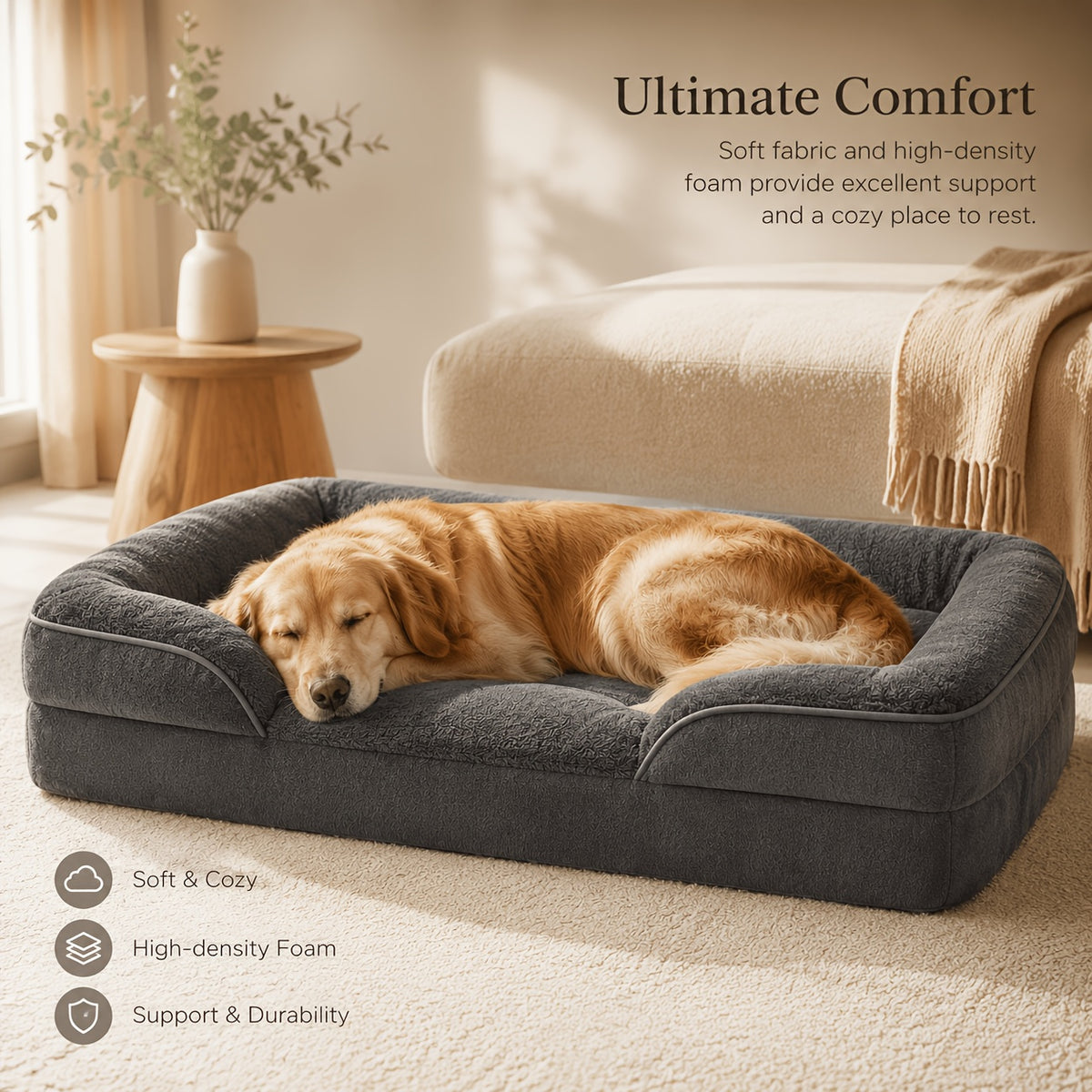 Medium Large Size Dog Bed Available In 4 Sizes, Dog Beds with Orthopedic Memory Foam, Washable Crate Bed & Anti-Slip Pet Mat for Medium Dogs, Machine Washable Comfortable Sleeping Pad