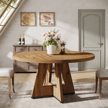 Round Dining Table Suitable for 4 People - 119.38 cm Retro Base & Engineered Wood Tabletop, Multi-Functional Kitchen Table for Dining Room, Conference Desk, Office Desk, Space-Saving for Small Homes, Assembly
