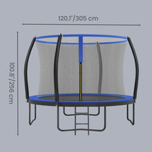 Outdoor Jumping Mat, 305 cm Diameter Trampoline with Safety Net, Ladder, Steel Frame, for Garden, Black and Blue