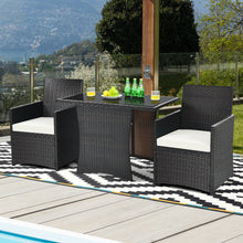 GOFLAME 3 Pieces Patio PE Wicker Set Space-saving Outdoor Conversation Set-White