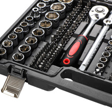 215pcs Socket Set with Ratchet Wrench, Drill Bits, and Hex Keys - Complete Mechanic Tool Kit with 1/2", 1/4", and 3/8" Drive Sizes