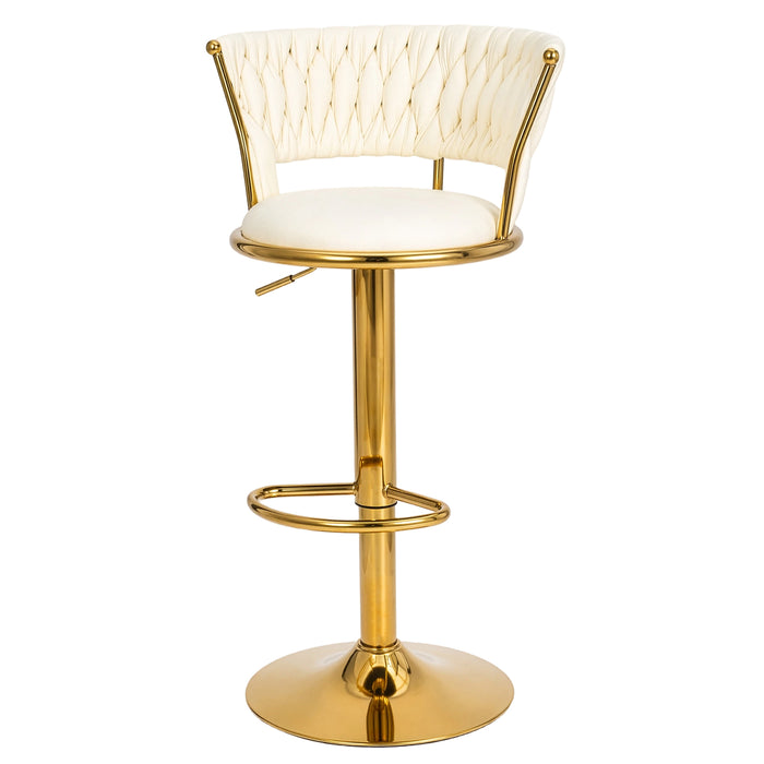 Adjustable Swivel Bar Stool, Modern Velvet Counter Height Bar Chair with Backrest and Footrest, Gold Frame, Perfect for Home Bar, Kitchen Island, Dining, and Commercial Bars