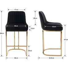 Set of 2 Velvet Bar Stools Without Arms by Wahson, Featuring a Stylish Quilted Backrest, Perfect for Kitchen Counters, Home Bars, Or Restaurants
