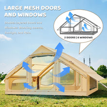 Inflatable Camping Tent with Chimney Opening And Roof Window, Air Pump Included for 2-10 People, Oxford Cloth Four-Season Inflatable Tent, Quick Setup Air Tent