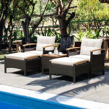 DORTALA 5pcs Outdoor Wicker Patio Furniture Sectional Conversation Set with Cushioned Zipped Pillows & 2 Ottomans - All-Weather PE Rattan Sofa, Poolside Garden Seating Suitable for Porch, Balcony - (Assembly Required)