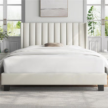 Costoffs Upholstered Bed Frame, Double/King Size Bed Frame, Platform Bed Frame with Channel Tufted Headboard, Upholstered Bed Frame with Wing Side, Mattress Foundation with Wooden Slat Support, Sturdy Wooden Slat Support, No Box Spring Needed, Beige/Dark