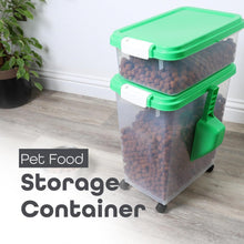3pcs Airtight Pet Food Storage Container Set on Wheels, Dual-Compartment Dry Dog & Cat Food Dispenser with Rolling Casters and Measuring Scoop