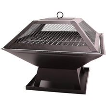 Square Outdoor Fire Pits, Portable Fire Pit with Poker, Grate, Grill and Cover
