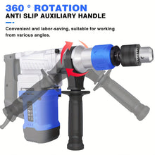 1500W Heavy Duty Rotary Hammer Drill, 3 Function, 4 Adjustable Speed And Adjustable Soft Grip Handle, Include 5 Drill Bits, Point And Flat Chisel with Case