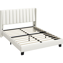 Costoffs Upholstered Bed Frame, Double/King Size Bed Frame, Platform Bed Frame with Channel Tufted Headboard, Upholstered Bed Frame with Wing Side, Mattress Foundation with Wooden Slat Support, Sturdy Wooden Slat Support, No Box Spring Needed, Beige/Dark
